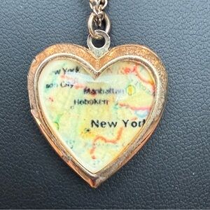 Heart Shaped Locket NYC New York Manhattan Map Design on Gold Tone Chain